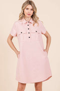 New Button Detail Collared Neck Short Sleeve Shirt Dress For Women – Chic, Trendy, Casual, Unique, Versatile & Classic Elegance Stevvex