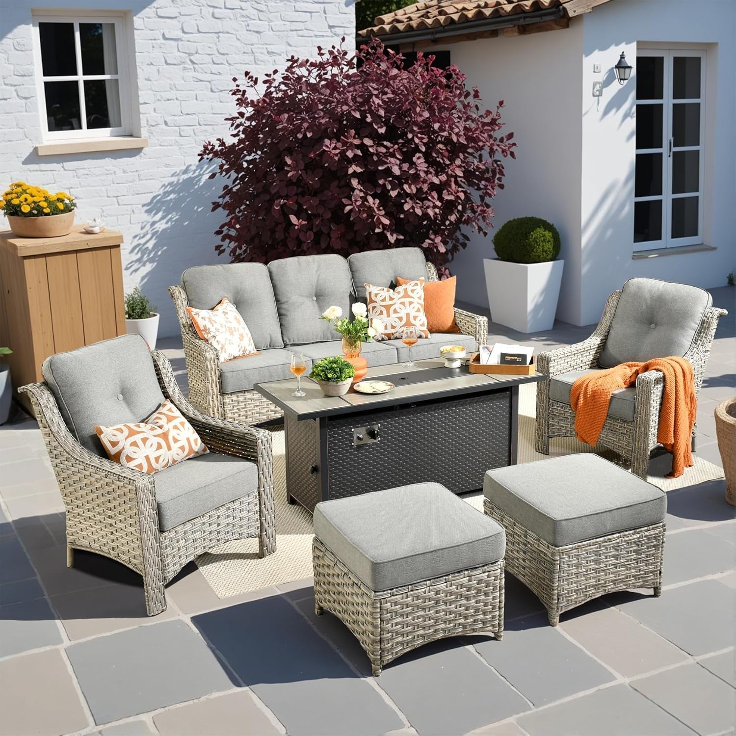 Outdoor Patio Furniture Set with Fire Pit and Ottomans Lootquake LLC