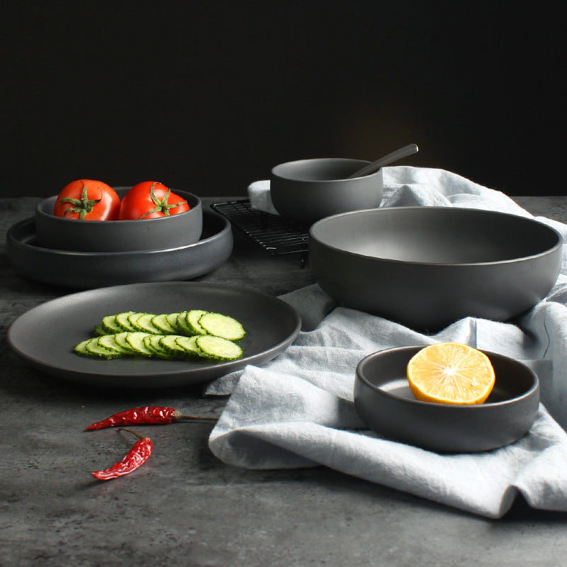 Nordic Ceramic Rice Bowl Steak Plate Deep  Household Tableware Dish Set Pi-Mart