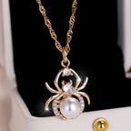 Champagne Gold Round White Diamond Pearl Spider Necklace Pi-Mart