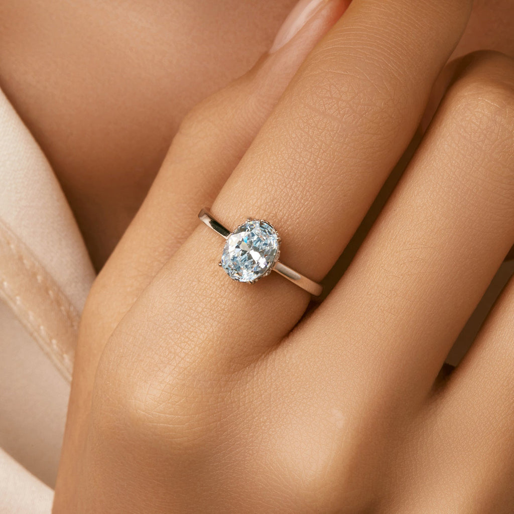 S925 Sterling Silver Light Ocean Blue Diamond-studded Ring Pi-Mart