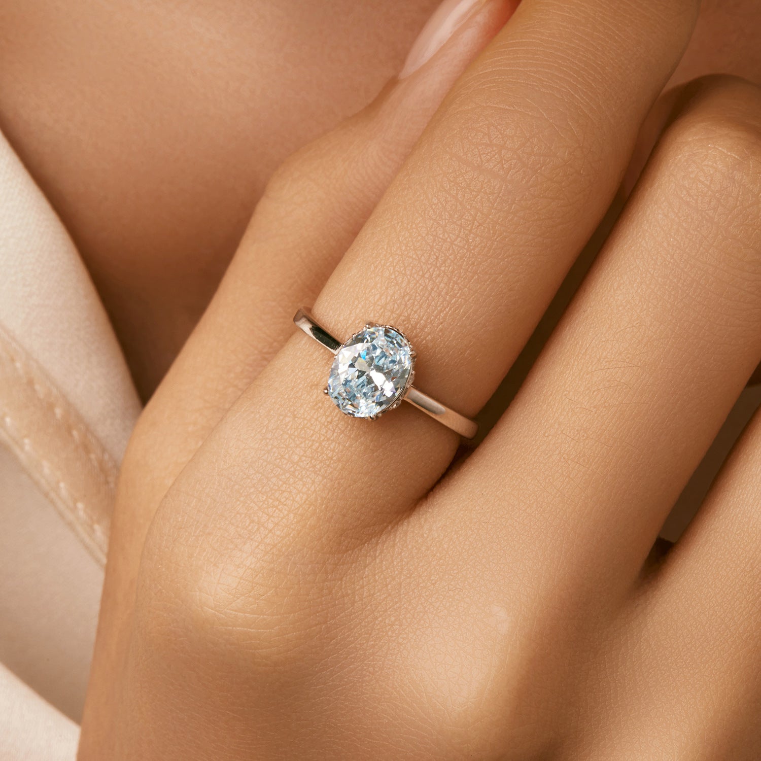 S925 Sterling Silver Light Ocean Blue Diamond-studded Ring Pi-Mart