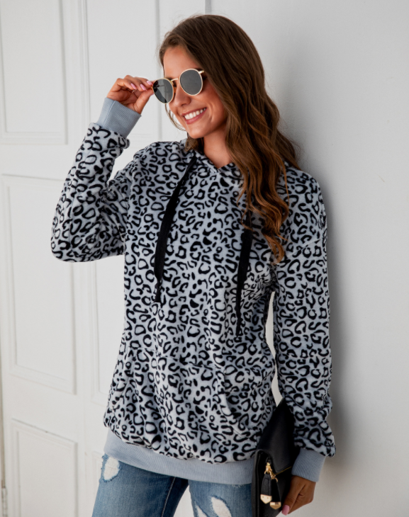 Leopard Print Pocket Hoodie Pi-Mart