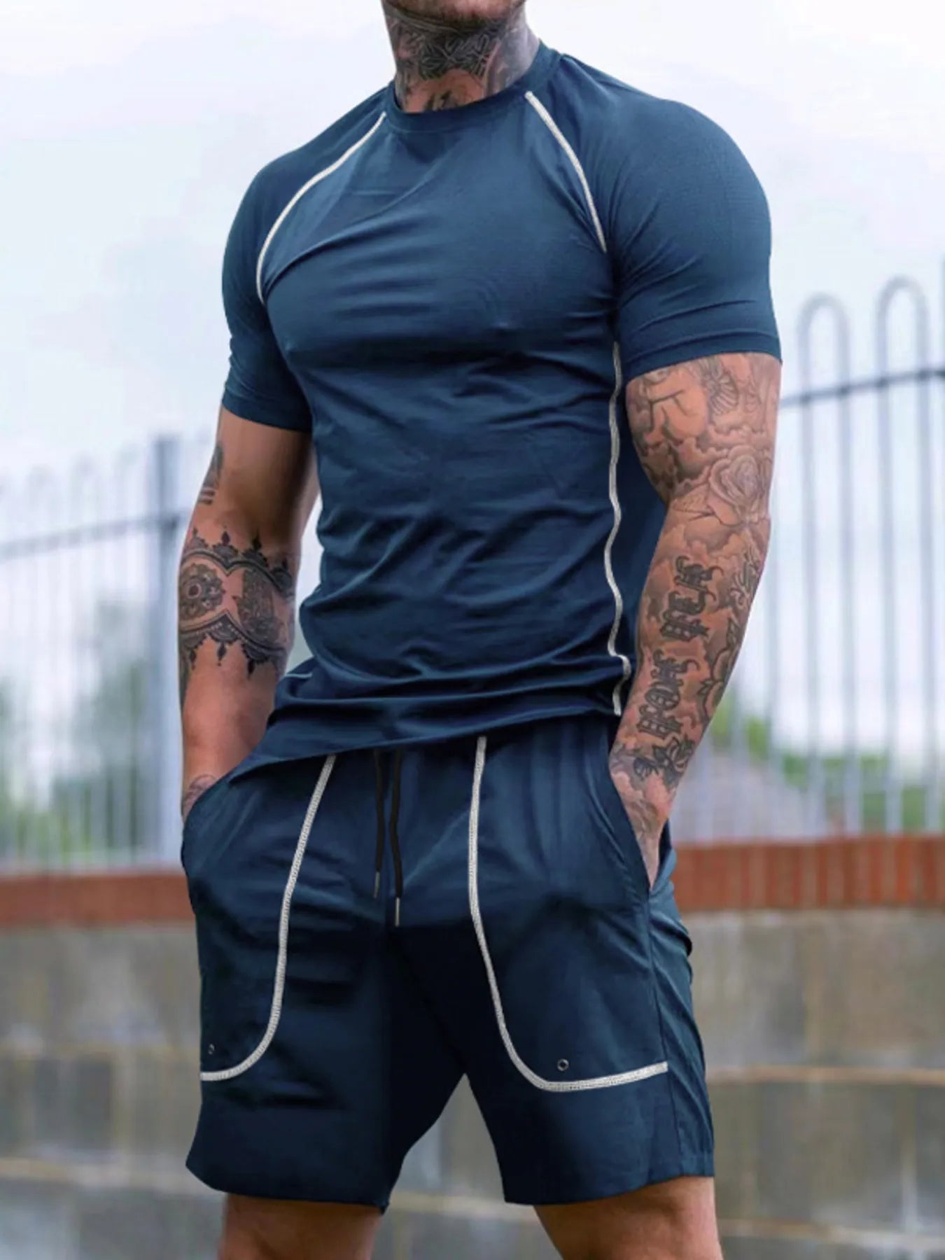 Comfy Men's 2-Piece Pocket Tee & Shorts Set THRIXINE