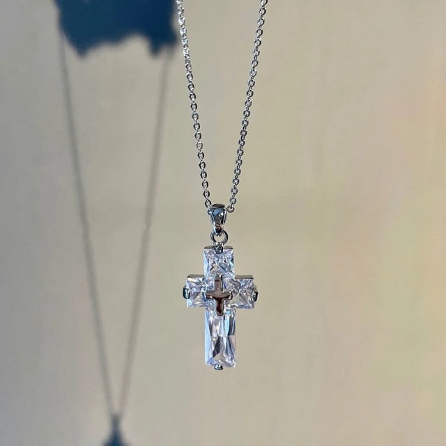 Transparent Cross Necklace and Earrings Pi-Mart