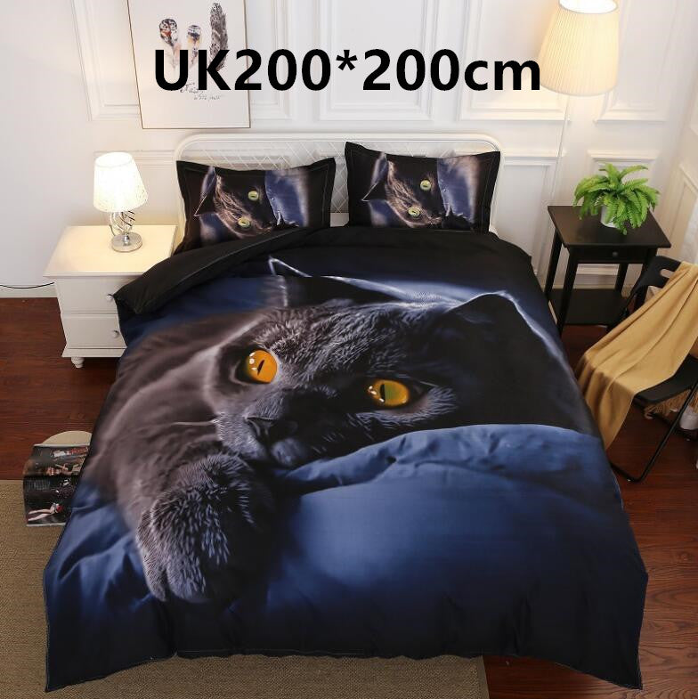Black Cat Quilt Cover Sheet Bedding 3-piece Set Pi-Mart
