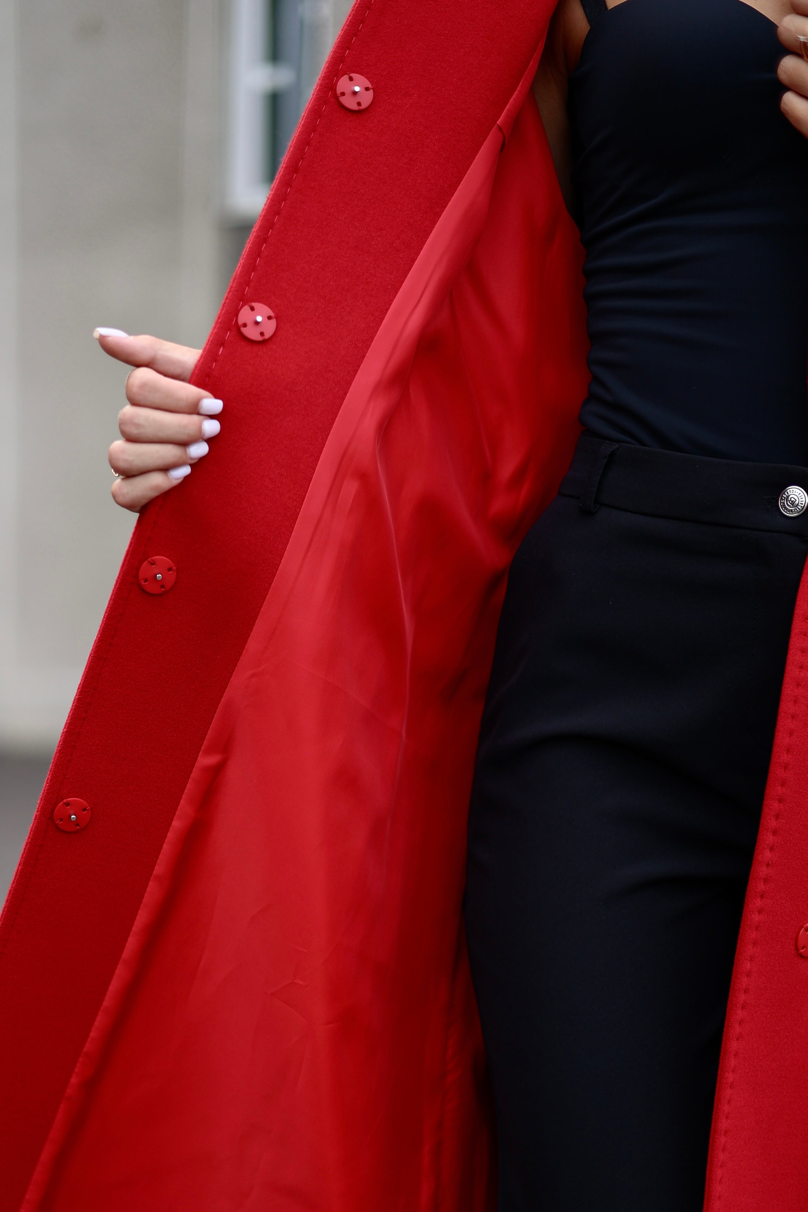 Band Collar Wool Blend Coat in Autumn Red - SJB-DIAMOND ELITES