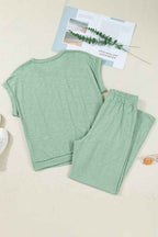Solid Short Sleeve Tee and Drawstring Pants Set THRIXINE