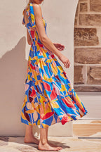 Multicolored Floral Tie-Shoulder Smocked Maxi Dress Elegant & Flowy Summer Style Dress
