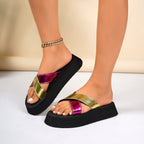 Crossed-straped Thick Bottom Slippers Summer Casual Seaside Vacation Beach Shoes For Women Fashion Sandals Pi-Mart