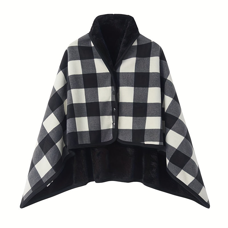 1pc Cozy Polar Fleece Shawl Blanket - Soft Double Layer Thick Plaid Pattern, Warm Autumn and Winter Wearable Throw Blanket for Office, Home, and Outdoor - Perfect for Chilly Days and Gift Giving
