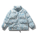 Men's Stand-Collar Down Jacket American Casual Loose Zebra Pattern Thick Coat