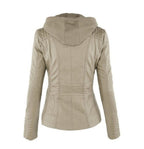 Fashion Detachable Hooded Jacket With Pockets Casual Solid Color Zipper Long Sleeve Leather Coat Autumn Winter Women's Clothing Pi-Mart