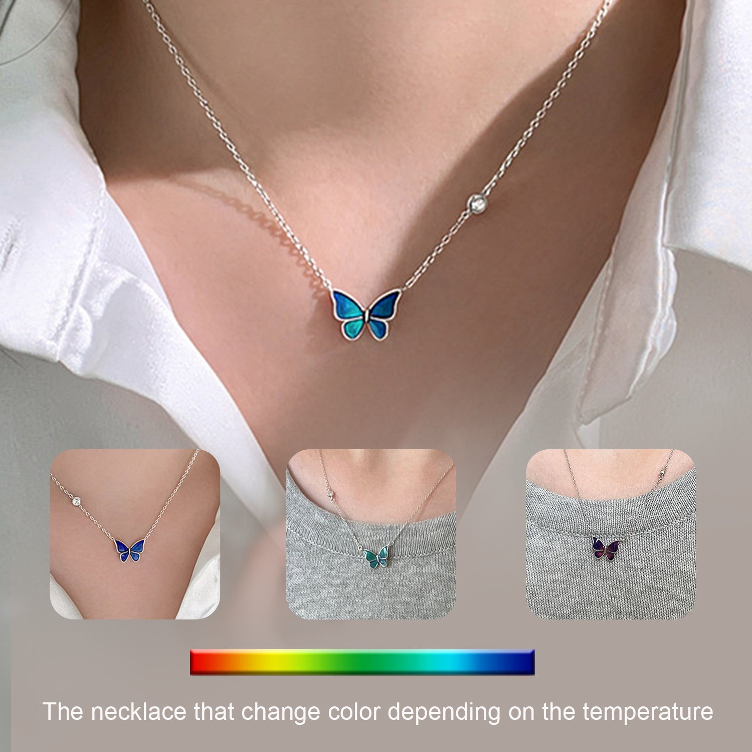 S925 Sliver Color-changed Butterfly Necklace Fashion Novelty Jewelry Pi-Mart