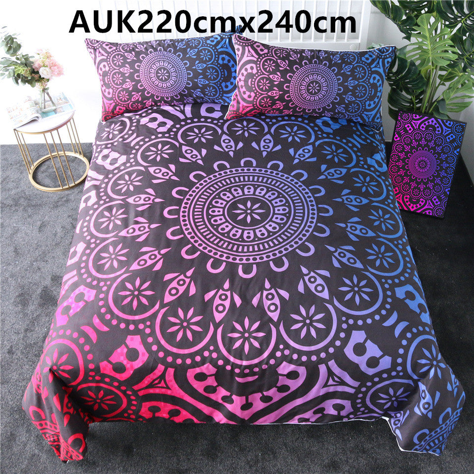 Purple crochet quilt cover three-piece bedding set Pi-Mart