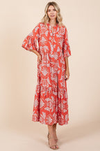 New Summer Abstract Leaf Print Tiered Ruffle Dress For Women – Playful and Artistic Dress with Eye-Catching Ruffle Details
