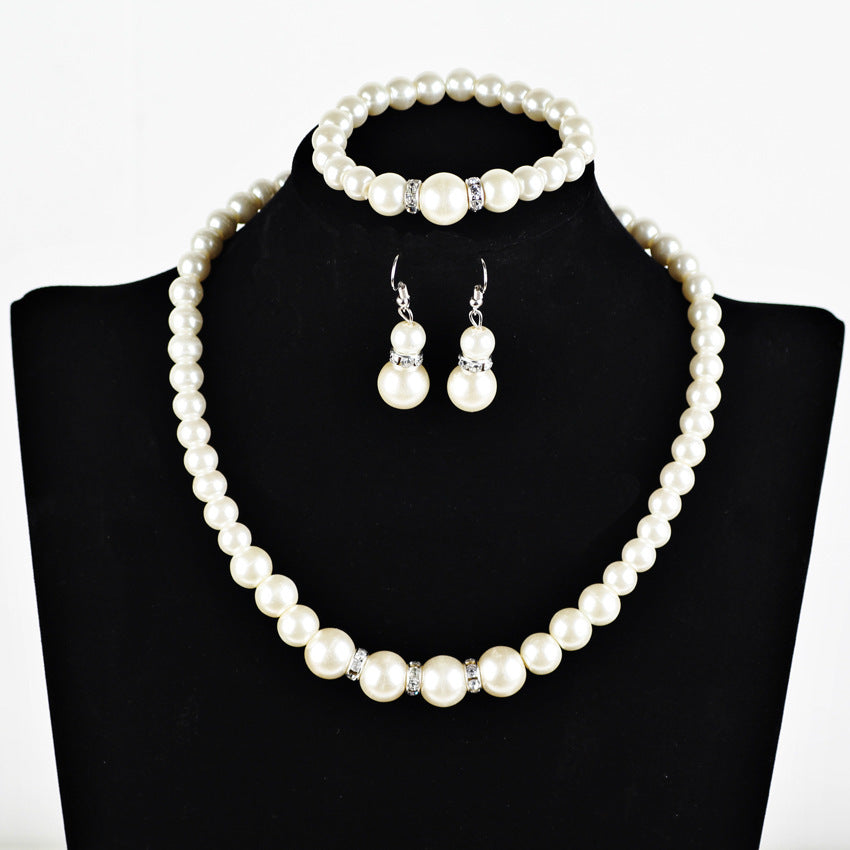 White Pearl Necklace Earring Bracelet Pi-Mart