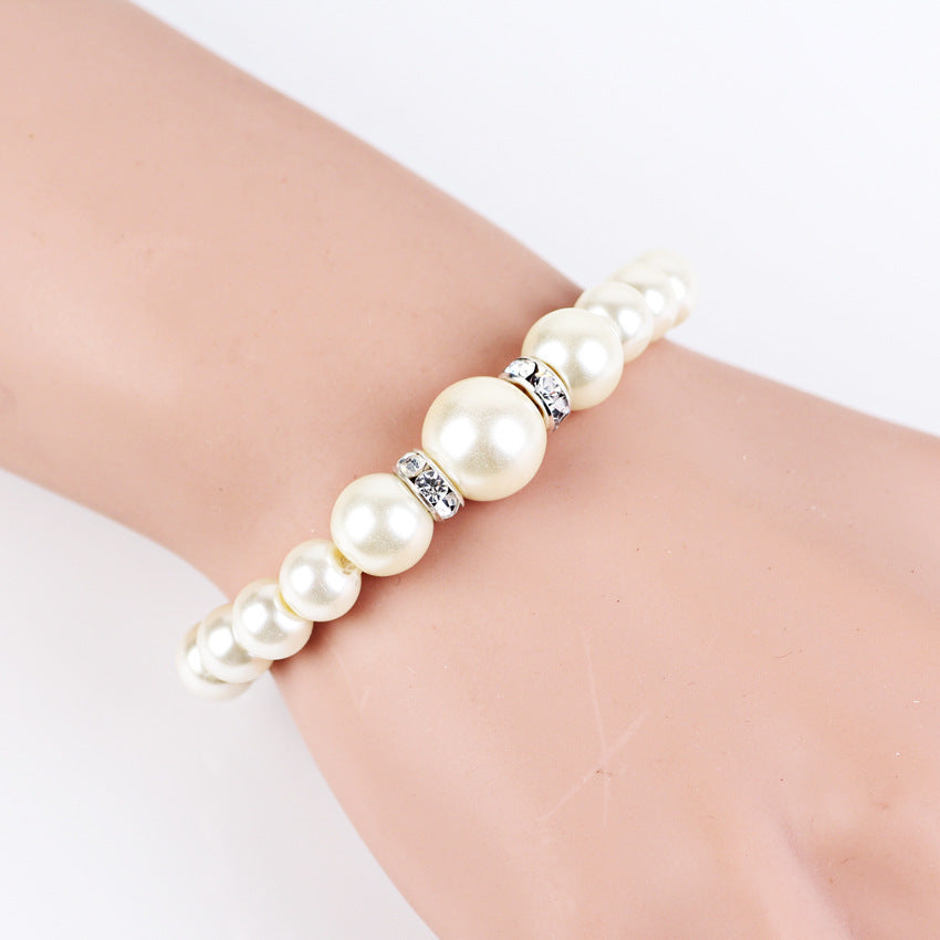 White Pearl Necklace Earring Bracelet Pi-Mart