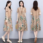 Retro Printed Fat Slim Fit Slimming Loose Casual Patchwork Dress Lootquake LLC