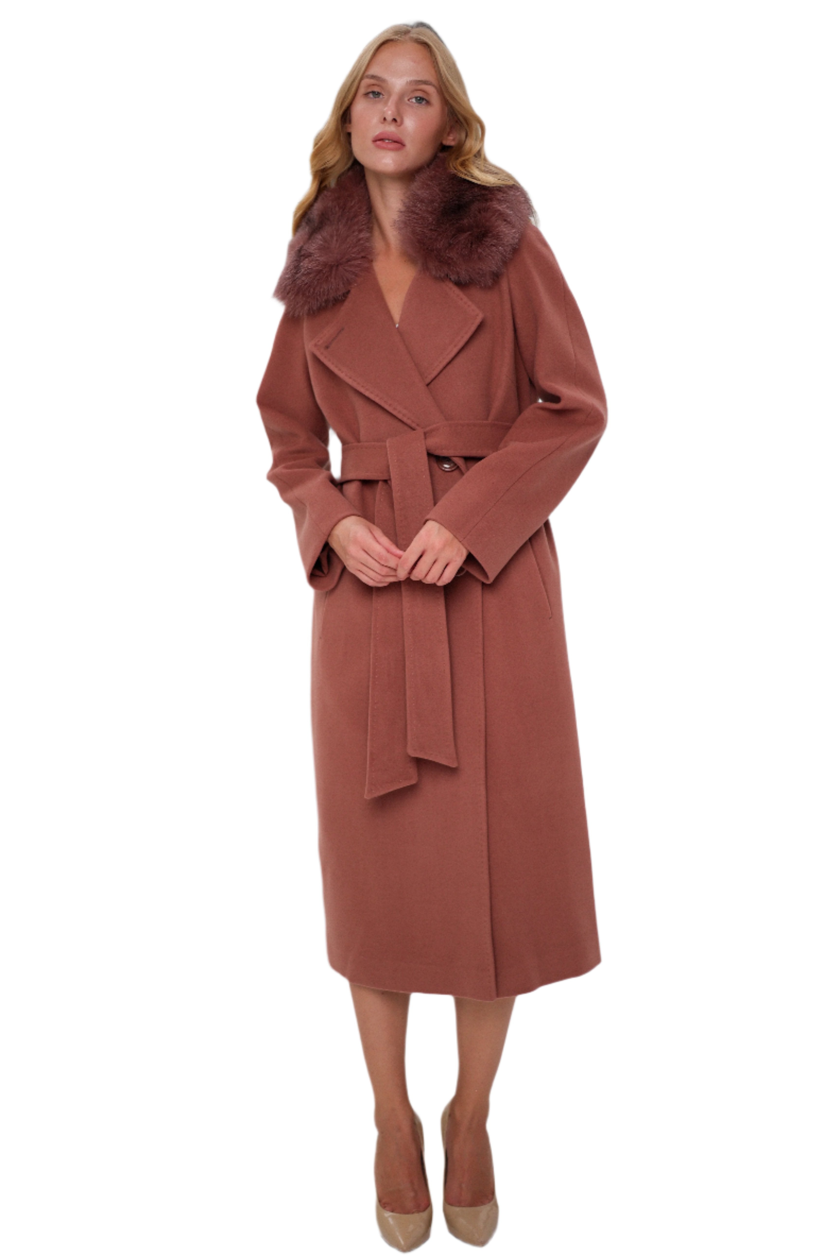 Genuine Polar Fox Cashmere Wool Back Zipper Coat - SJB-DIAMOND ELITES