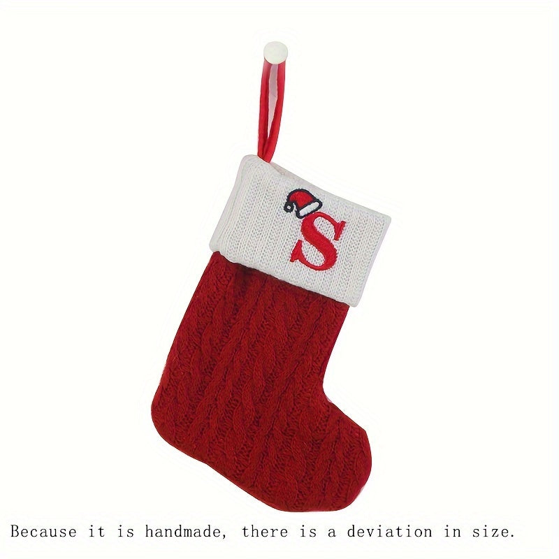 1pc Knitted Christmas Socks Stocking Gift Bag - Embroidered Alphabet, Candy Design, Scene Decor, Room Decor, Home Decor, Holiday Party Decor, Festive Gift Idea for Family and Friends Lootquake LLC