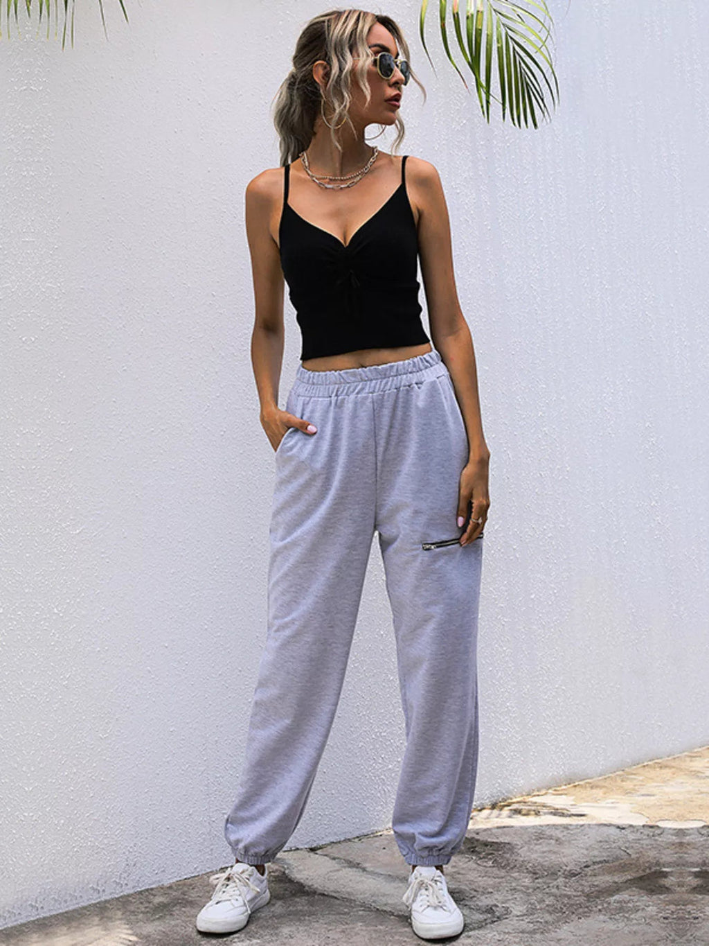Casual High Waist Cutout Joggers THRIXINE