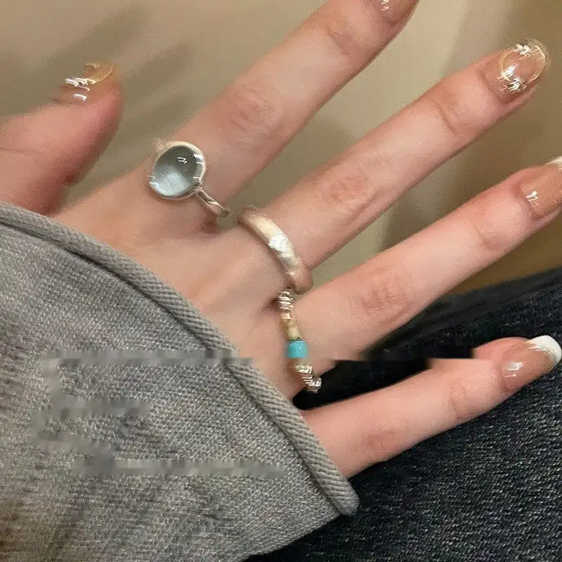 Small Pieces Of Silver Natural Stone Open Ring For Women Lootquake LLC