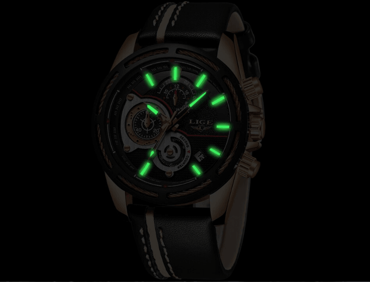 Men's Waterproof Sports  Watch With Leather Belts, Chronometers Day View Fluorescent Pointers Unique Design Perfect Gift Stevvex