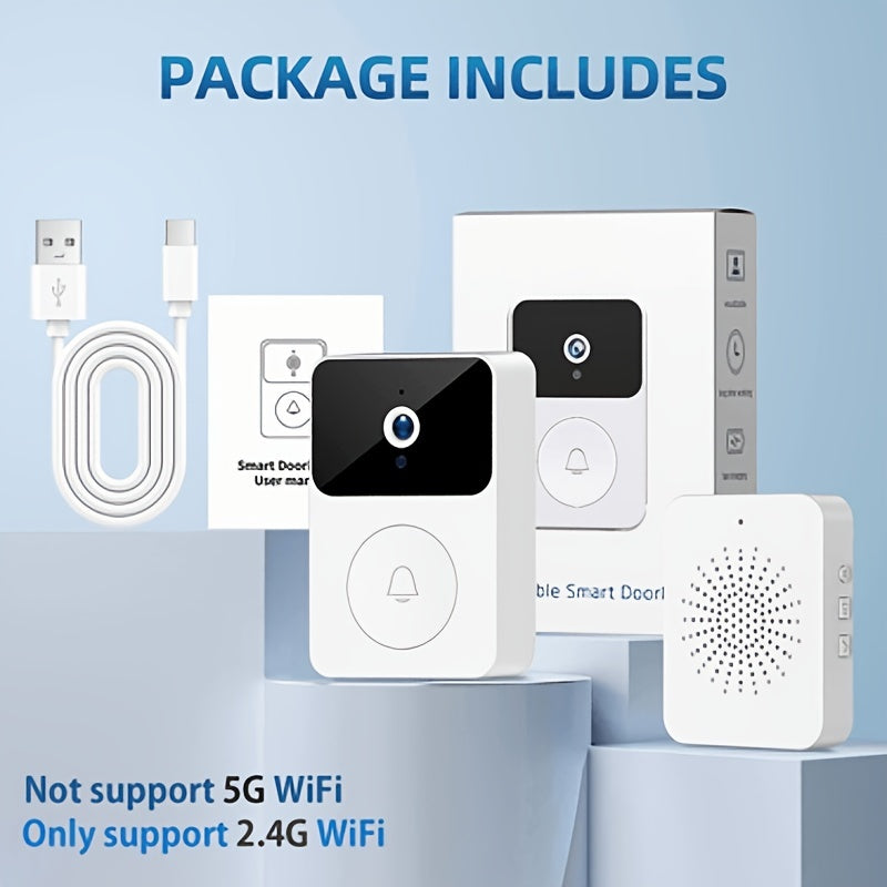 1pc SMCM Wireless Video Doorbell with HD Camera, Wide Angle, Intelligent Voice Intercom, WiFi Enabled, Battery/USB Dual Power, ≤36V, 600mAh Rechargeable Lithium Polymer Battery, App Control, HD Night Vision, 2.4G WiFi Only Lootquake LLC