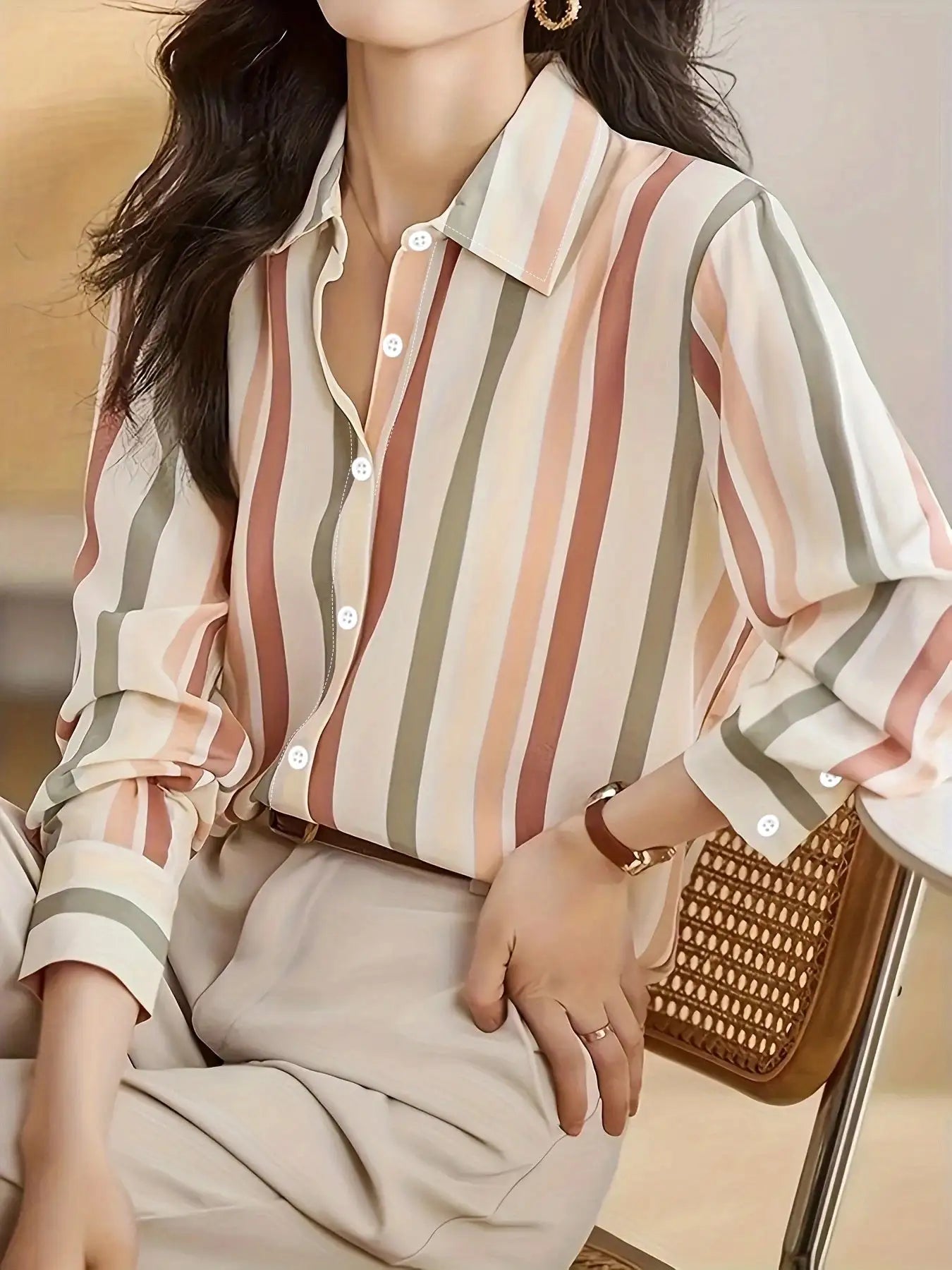 Ladies' Long-sleeved Striped Printed Versatile Casual Shirt - SJB-DIAMOND ELITES