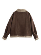 Fuzzy Collared Neck Long Sleeve Jacket with Buttoned Closure and Cozy Pockets Stevvex