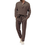 Men's Solid Color Casual Long Sleeve Shirt And Trousers Suit Lootquake LLC