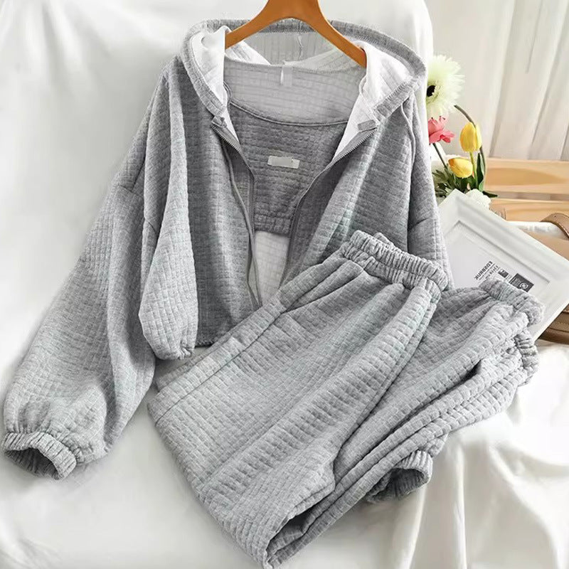 Hooded Cardigan Zipper Sports Three-piece Suit Pi-Mart
