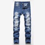 Men's Ripped Denim Jeans - Summer Casual Straight Fit