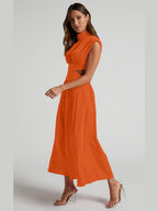 Modern Cutout Mock Neck Sleeveless Ruched Dress Elegant Dress For Women Stevvex