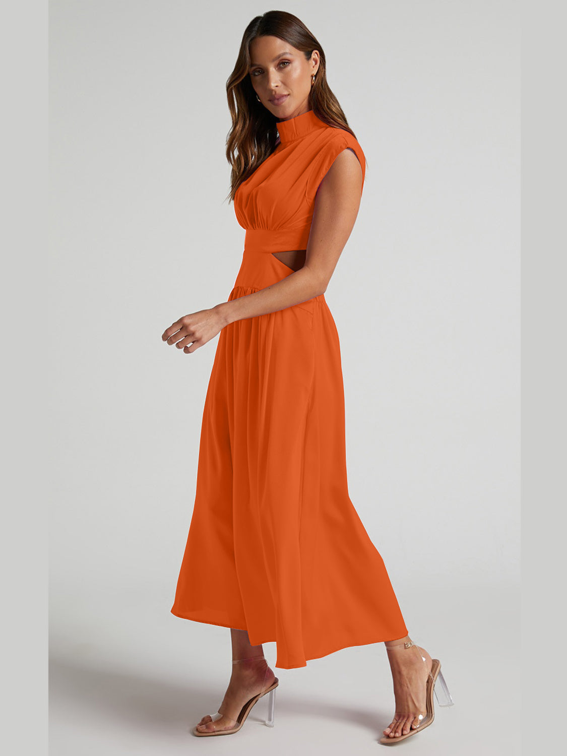 Modern Cutout Mock Neck Sleeveless Ruched Dress Elegant Dress For Women Stevvex