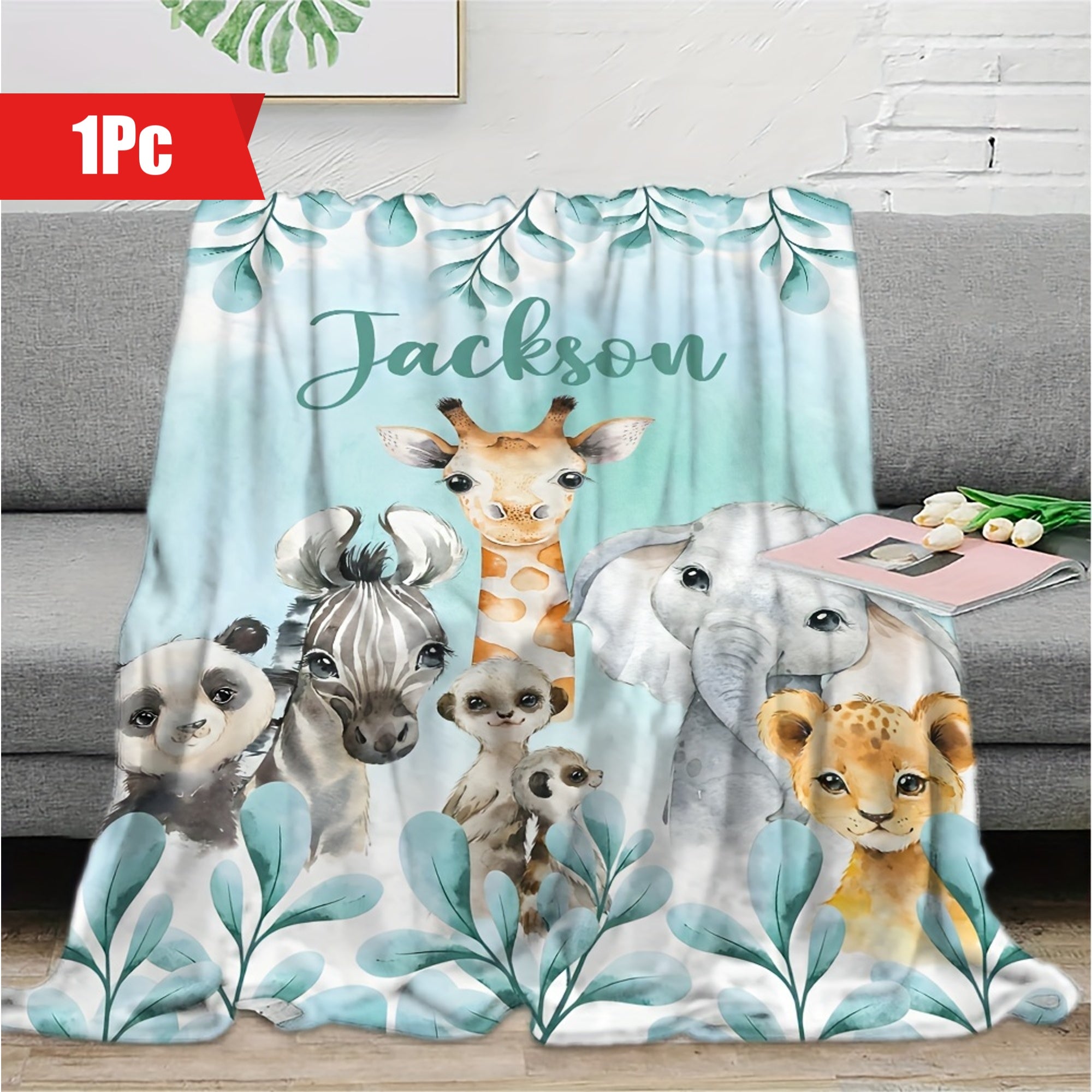 1pc Custom Flannel Blanket, Personalized Cartoon Animal Print Custom Your Name Flannel Blanket, Soft And Warm Memorable Moments Commemorative Blanket, Great Holiday Gift For Classmates, Friends, Family And Lovers, Used For Na