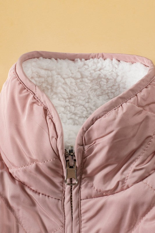 Solid Fleece Lined Quilted Vest Coat THRIXINE