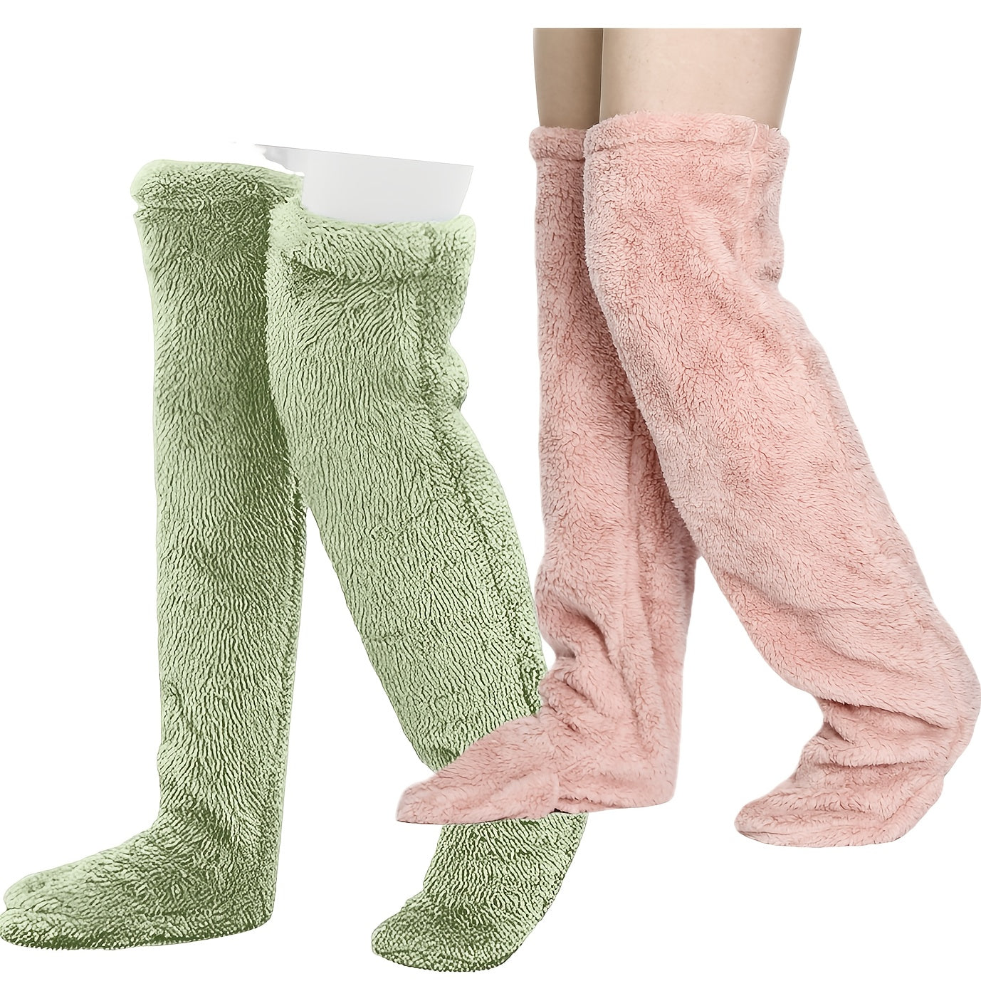 Cozy Couple's Thigh-High Fuzzy Socks - Warm, Durable Knit Over-The-Knee Stockings, Easy-Care Solid Hosiery Lootquake LLC
