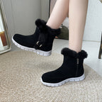 New Snow Boots Winter Warm Thickened Solid Color Plush Ankle Boots With Buckle Design Plus Velvet Flat Shoes For Women Pi-Mart
