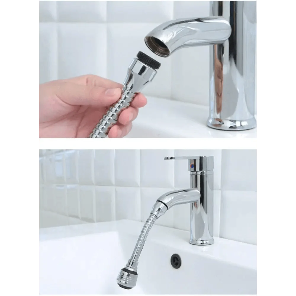 360 Degree Kitchen Sink Tap Faucet Extender, Universal Stainless Steel Faucet Extender with Flexible Swivel Tap Aerator Hose, 2 Water Outlet Modes, Faucet Extender Water Saving Bathroom Kitchen Accessories Stevvex