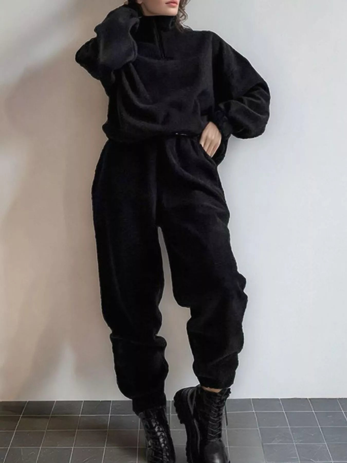 Quarter Zip Sweatshirt and Pants Set THRIXINE