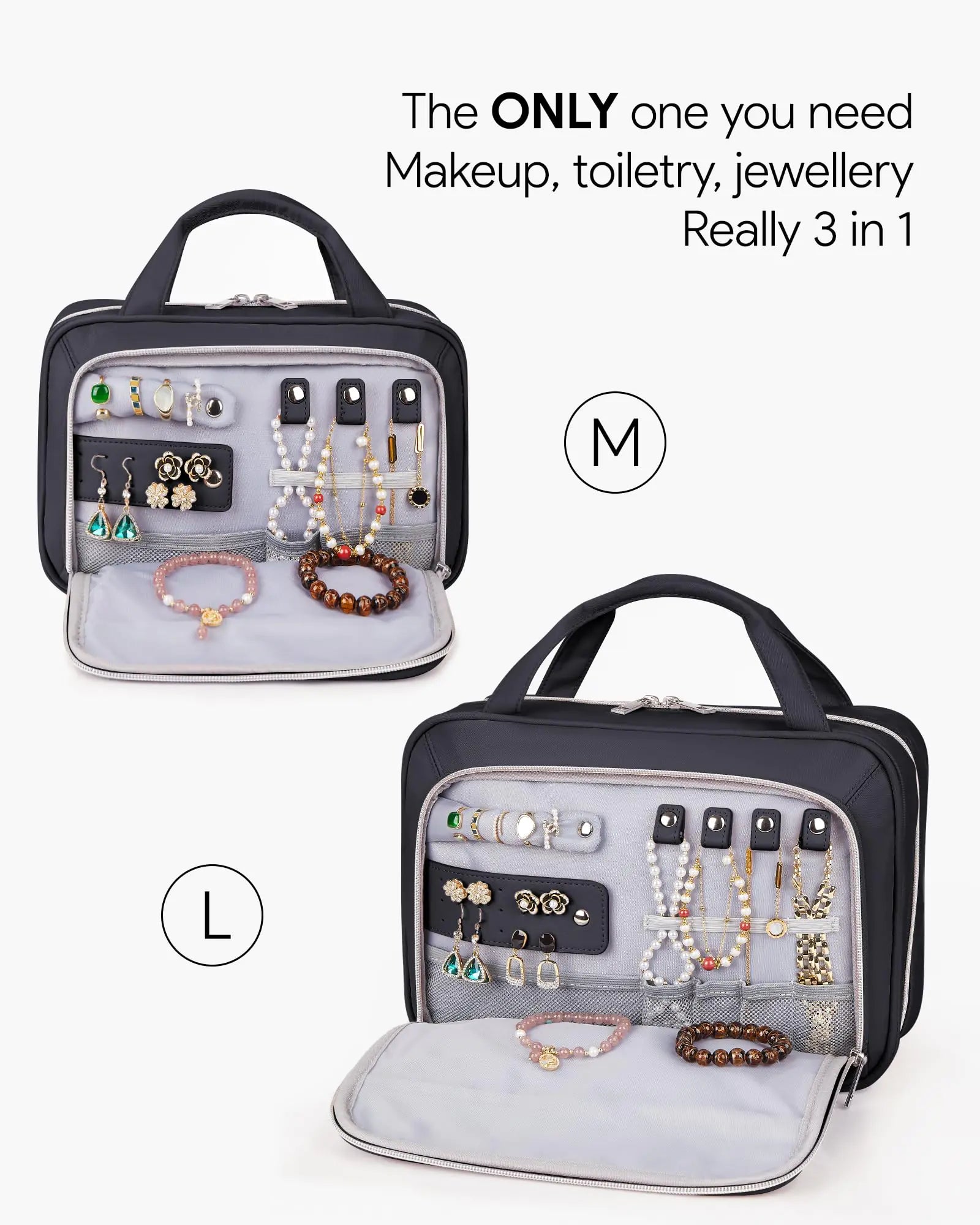 OlarHike Toiletry Bag,Large Size Waterproof Hanging Bags, Makeup Jewelry 3 in 1 Essentials Travel Packing Organizers, Fulled-Sized Family Pack, Shampoo, Conditioner, Brushes Set (Black) Large Black Pi-Mart