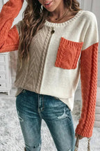Color Block Round Neck Long Sleeve Sweater - SJB-DIAMOND ELITES