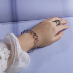 2 In 1 Folding Retractable Rings Bracelet Magic Rhinestone Rings Deformable Bracelet Women Ins Style Adjustable Fashion Jewelry Pi-Mart