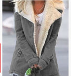 Women Plus Size Warm Coats Composite Plush Button Lapels Jacket Outwearcoat Pi-Mart