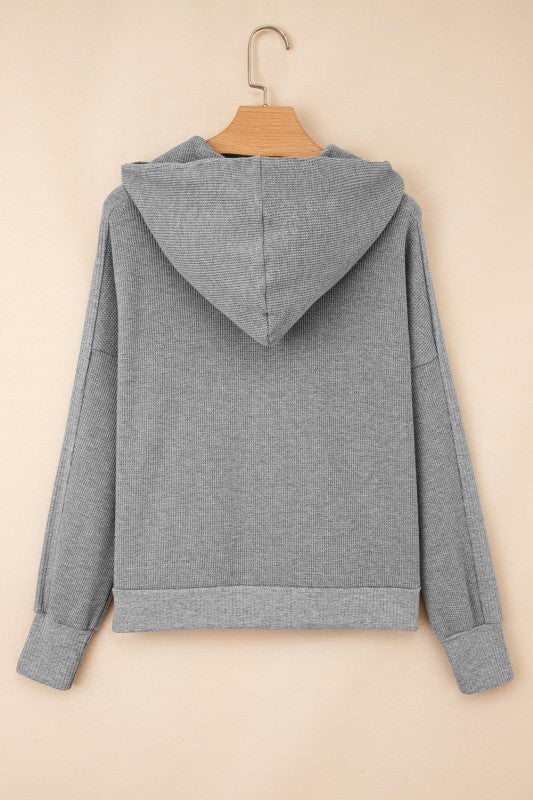 Waffle Zip Up Snap Button Hooded Jacket THRIXINE
