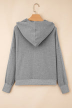 Waffle Zip Up Snap Button Hooded Jacket THRIXINE