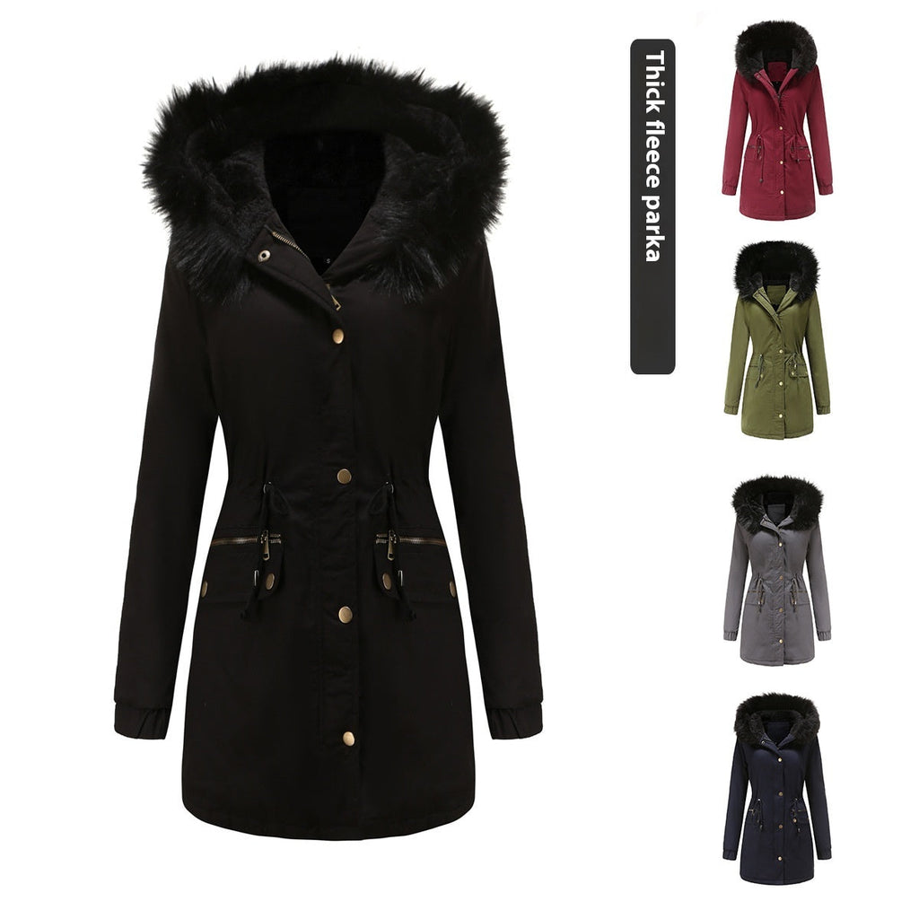 Women's Mid-length Fur Collar Coat Parker Cotton-padded Coat Pi-Mart