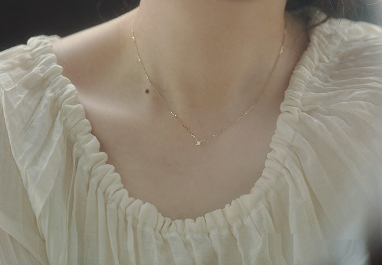 Women's Pure 14k Yellow Gold Single Diamond  Necklace Pi-Mart
